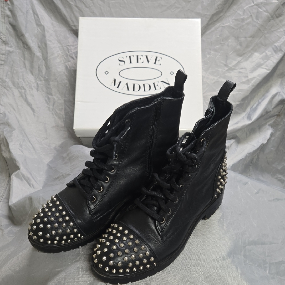 Steve Madden Black Combat Boots with Studded Toe